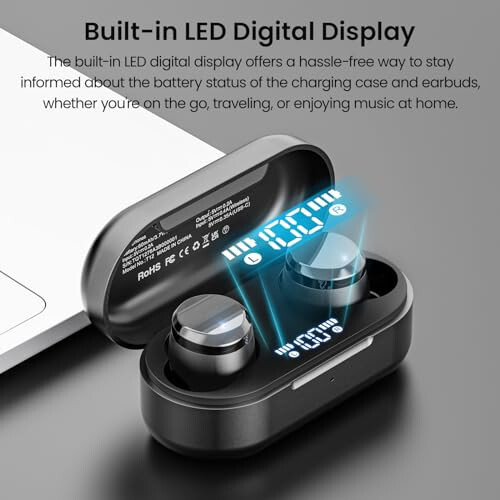 TOZO T12 (Compact Ergonomic Edition) Wireless Earbuds Bluetooth 5.3 Headphones, Call ENC Noise Cancelling Mic, 55Hrs Playtime App Customize EQ IPX8 Waterproof LED Digital Display Premium Sound Headset - 2