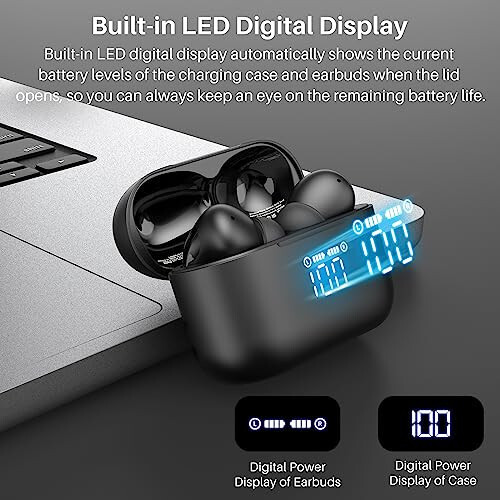 TOZO T20 Wireless Earbuds Bluetooth Headphones 48.5 Hrs Playtime with LED Digital Display, IPX8 Waterproof, Dual Mic Call Noise Cancelling 10mm Broad Range Speakers with Wireless Charging Case - 3