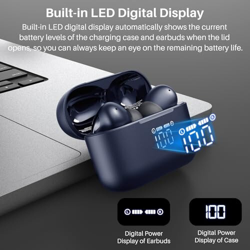 TOZO T20 Wireless Earbuds Bluetooth Headphones 48.5 Hrs Playtime with LED Digital Display, IPX8 Waterproof, Dual Mic Call Noise Cancelling 10mm Broad Range Speakers with Wireless Charging Case Blue - 2