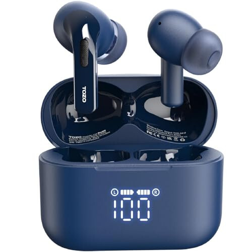 TOZO T20 Wireless Earbuds Bluetooth Headphones 48.5 Hrs Playtime with LED Digital Display, IPX8 Waterproof, Dual Mic Call Noise Cancelling 10mm Broad Range Speakers with Wireless Charging Case Blue - 6