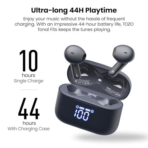 TOZO T21 Wireless Earbuds, 5.3 Bluetooth Headphone, Sem in Ear with Dual Mic Noise Cancelling, IPX8 Waterproof, 44H Playback Stereo Sound with Power Display Wireless Charging Case Blue - 5