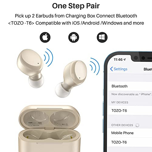 TOZO T6 (Classic Edition) True Wireless Earbuds Bluetooth 5.3 Headphones Touch Control with Wireless Charging Case IPX8 Waterproof Stereo Earphones in-Ear Built-in Mic Headset Premium Deep Bass - 4