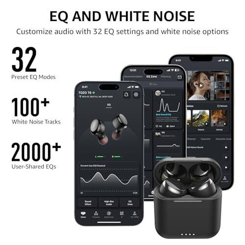 TOZO T6 (Classic Edition) True Wireless Earbuds Bluetooth 5.3 Headphones Touch Control with Wireless Charging Case IPX8 Waterproof Stereo Earphones in-Ear Built-in Mic Headset Premium Deep Bass Black - 7