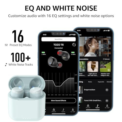 TOZO T6 (Ergonomic Edition) Wireless Earbuds Bluetooth 5.3 Headphones, Ergonomic Design in-Ear Headset, 50Hrs Playtime with Wireless Charging Case, APP EQ Customisable, IPX8 Waterproof, 2024 Version - 9