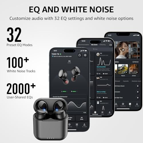 TOZO T6 (Ergonomik Edition) Simsiz Quloqchinlar Bluetooth 5.3 Quloqchinlar, Ergonomik Dizayn Quloq ichiga Kiruvchi Quloqchin, 50 soat o'ynash vaqti Simsiz Zaryadlash qutisi bilan, Ilova EQ Sozlanishi, IPX8 Suv o'tkazmaydigan, 2024 Yilgi Versiya - 6