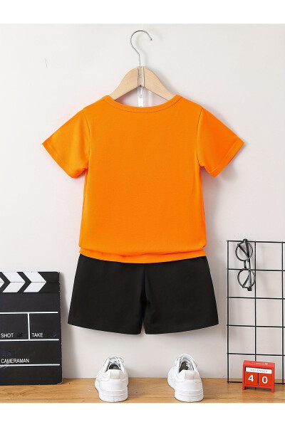 Tractor Print Orange Black Kids Shorts T-shirt Set - 2