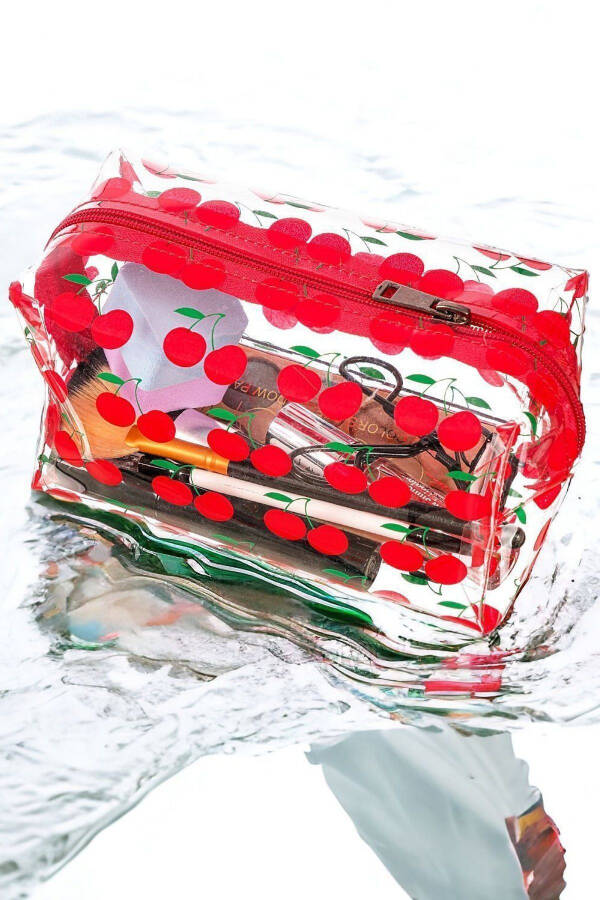 Transparent Makeup Bag with Cherry Pattern - 8