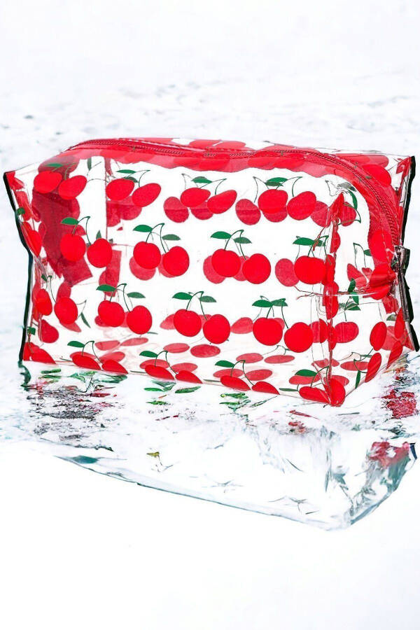 Transparent Makeup Bag with Cherry Pattern - 6