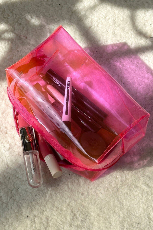 Transparent Pink PVC Makeup Bag - 6