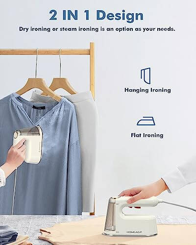 Travel Steamer for Clothes Portable, HOMEASY Mini Steamer Iron for Clothes, 2 in 1 Garment Clothes Steamer Handheld with Detachable Water Tank for Home & Travel, Fast Heat up, 1200W - 2