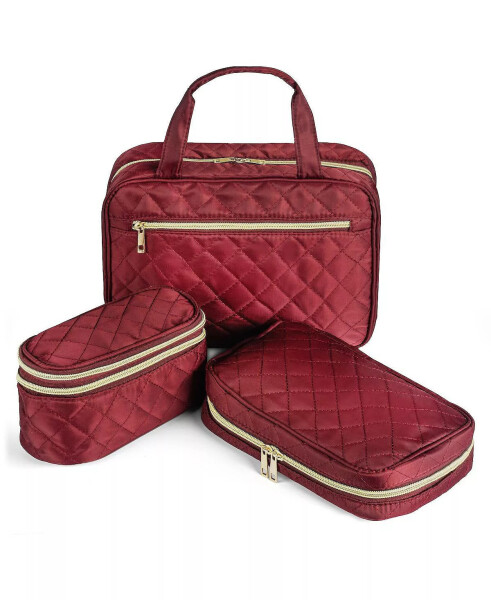 Travel Trio (3 Pieces) with Jewelry Case, Makeup Case, and Toiletry Bag | Travel Accessories Garnet - 1