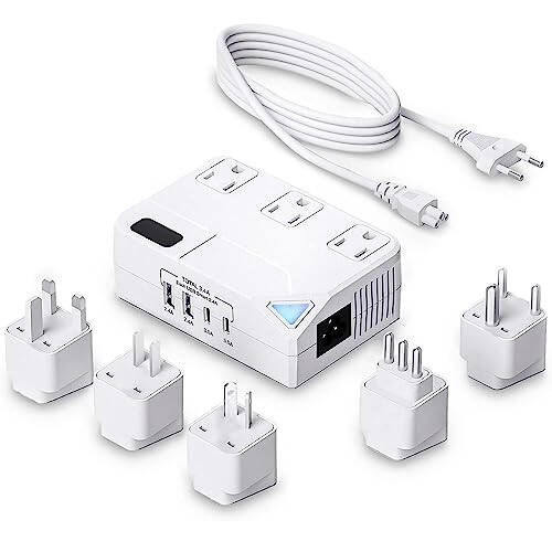 Travel Voltage Converter 220V to 110V Step Down, 250W International Power Adapter for Hair Straightener/Curling Iron, Including UK/US/EU/AU/IT/India Universal Plug Adapter - 1