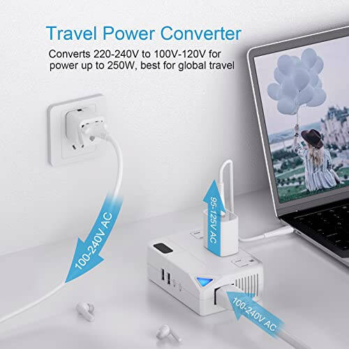 Travel Voltage Converter 220V to 110V Step Down, 250W International Power Adapter for Hair Straightener/Curling Iron, Including UK/US/EU/AU/IT/India Universal Plug Adapter - 5