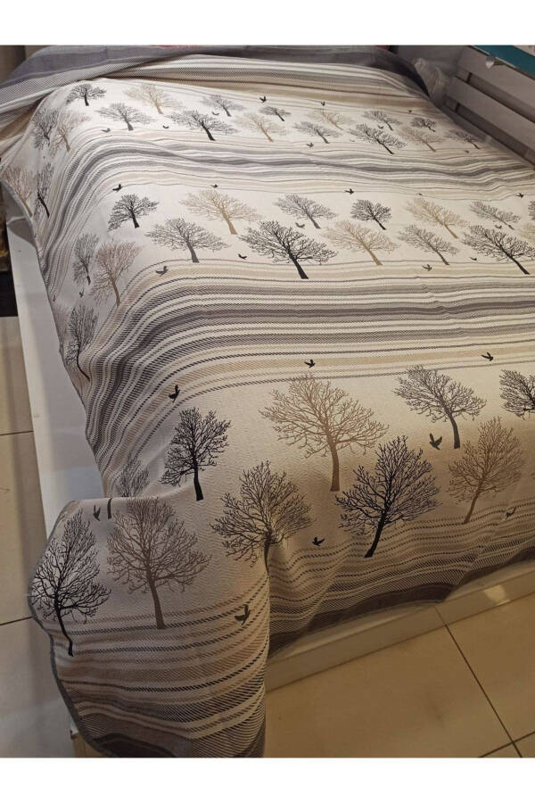 Tree of Life Pattern Printed 150x240 Cm. Single Person Single Blanket - Gray - 3