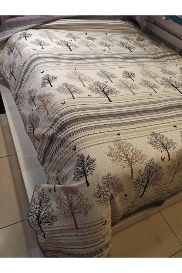 Tree of Life Pattern Printed 150x240 Cm. Single Person Single Blanket - Gray - 5