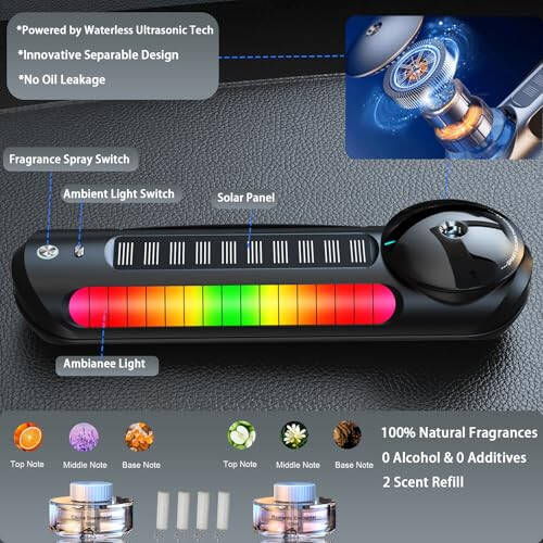 Treligate Akıllı Araba Hava Tazeleyici Solar ile, Araba Difüzör Otomatik Açma/Kapama, Alüminyum Alaşımlı Gövde, 3 Ayarlanabilir Konsantrasyon, Dahili Pil, Ortam Işığı, Araba İçin En İyi Esansiyel Yağ Difüzörü Siyah - 5