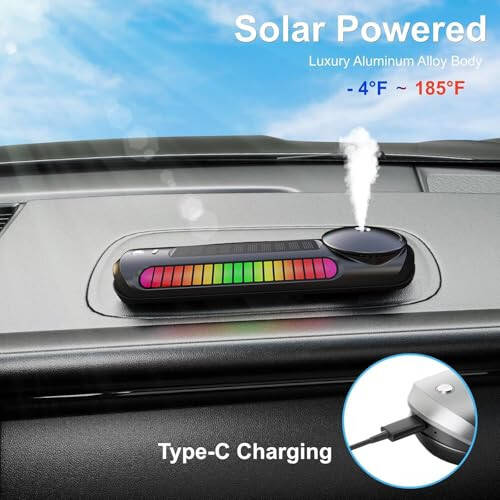 Treligate Smart Car Air Freshener with Solar, Car Diffuser with Auto On/Off, Aluminum Alloy Body, 3 Adjustable Concentration, Built-in Battery, Ambient Light, Best Essential Oil Diffuser for Car Black - 9