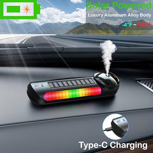 Treligate Smart Car Air Freshener with Solar, Car Diffuser with Auto On/Off, Aluminum Alloy Body, 3 Adjustable Concentration, Built-in Battery, Ambient Light, Best Essential Oil Diffuser for Car Black - 6