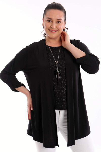 Trend42plus Plus Size Inner Blouse Sequined Black Two-Piece Set - 1