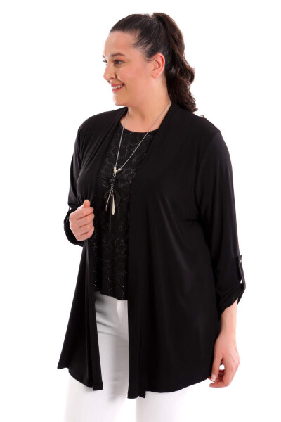 Trend42plus Plus Size Inner Blouse Sequined Black Two-Piece Set - 2