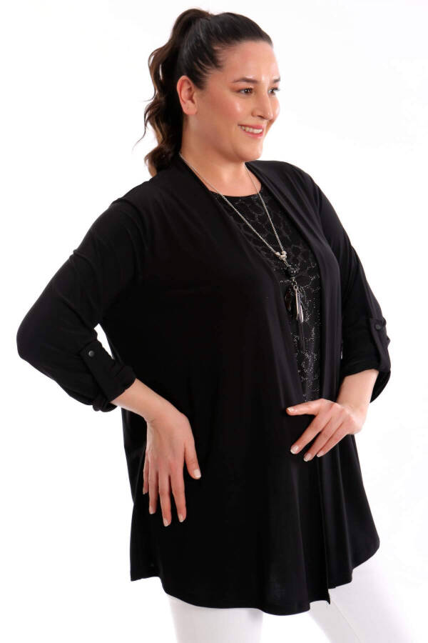 Trend42plus Plus Size Inner Blouse Sequined Black Two-Piece Set - 5