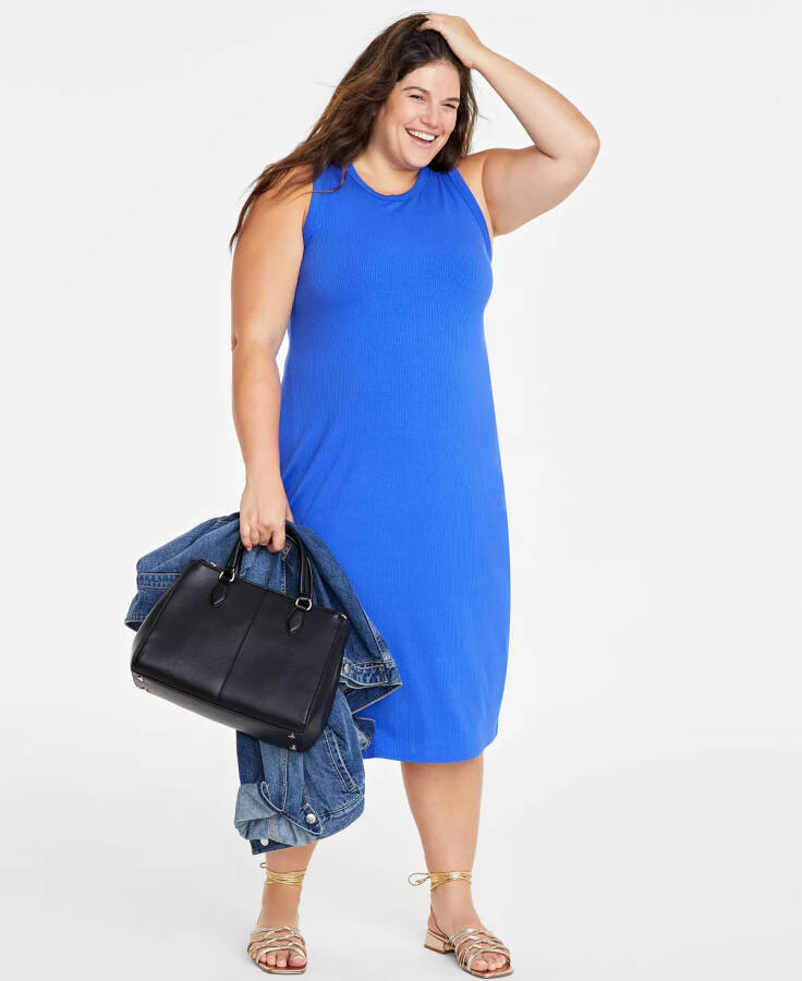 Trendy Plus Size Rib-Knit Midi Tank Dress, Created for Macy's Cobalt Glaze - 1