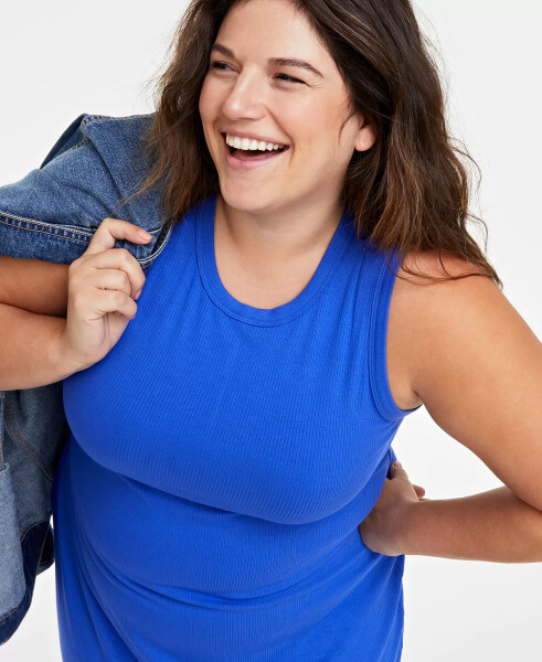 Trendy Plus Size Rib-Knit Midi Tank Dress, Created for Macy's Cobalt Glaze - 3