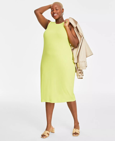 Trendy Plus Size Rib-Knit Midi Tank Dress, Created for Macy's Lemon Lime - 1