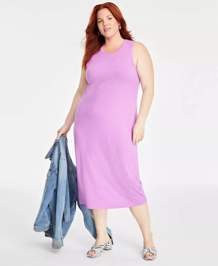 Trendy Plus Size Rib-Knit Midi Tank Dress, Created for Macy's Purple Opal - 1