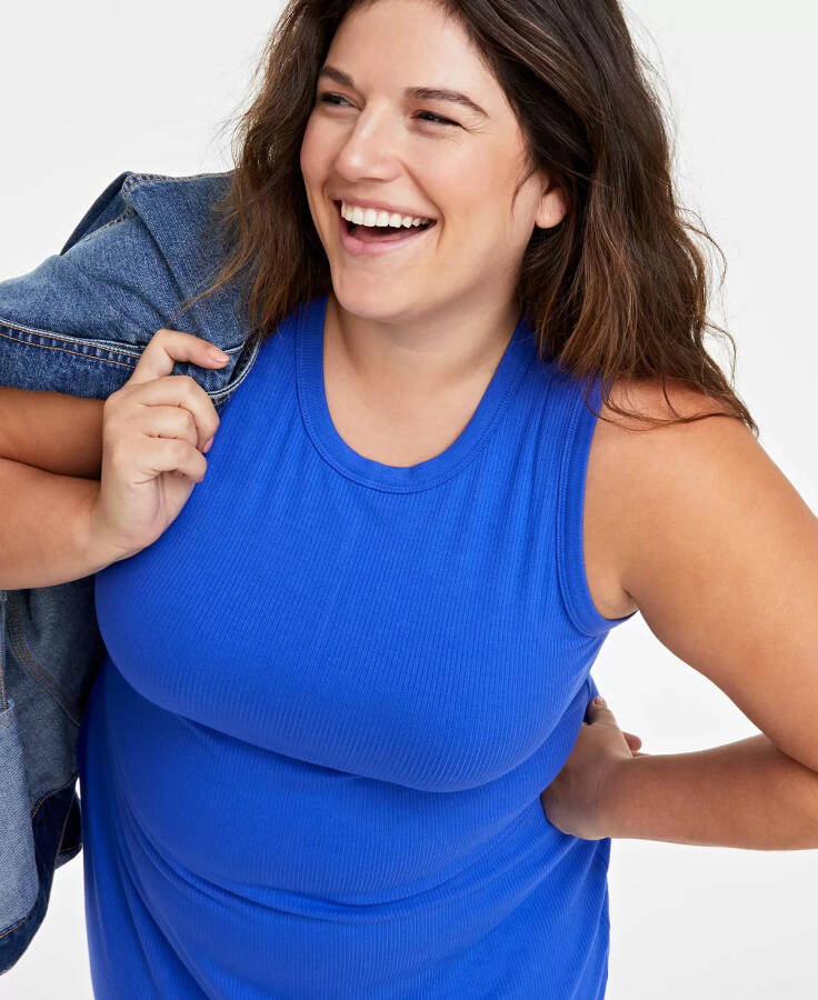 Trendy Plus Size Rib-Knit Midi Tank Ko'ylak, Macy's uchun yaratilgan Kobalt Sir - 3