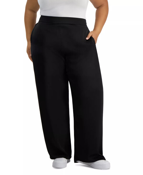 Trendy Plus Size Satin Wide-Leg Pants Black - 1