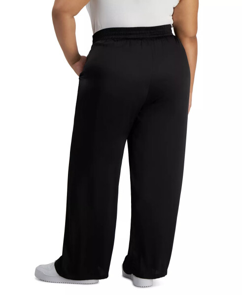 Trendy Plus Size Satin Wide-Leg Pants Black - 2