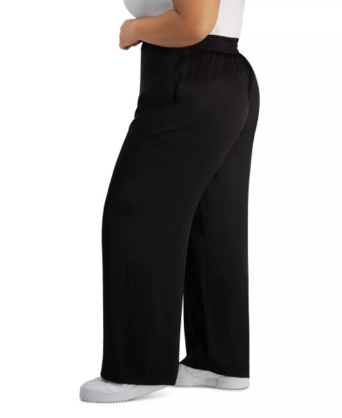 Trendy Plus Size Satin Wide-Leg Pants Black - 3