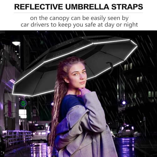 Trenovo Inverted Umbrella, Windproof Travel Umbrella with Reflective Stripe, Reverse Compact Umbrella with Double Vented Canopy, Folding Portable Umbrella, Auto-open & Close Upside Down Umbrella - 4