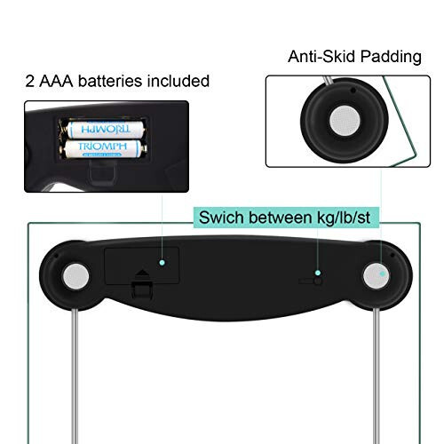 Триомф Умная Цифровая Ванна Весы для Тела с Технологией Нажатия, LCD Подсветка Дисплей, 400 фунтов Емкость и Точные Измерения Веса, Черный (Цифровые Весы Новые) - 5