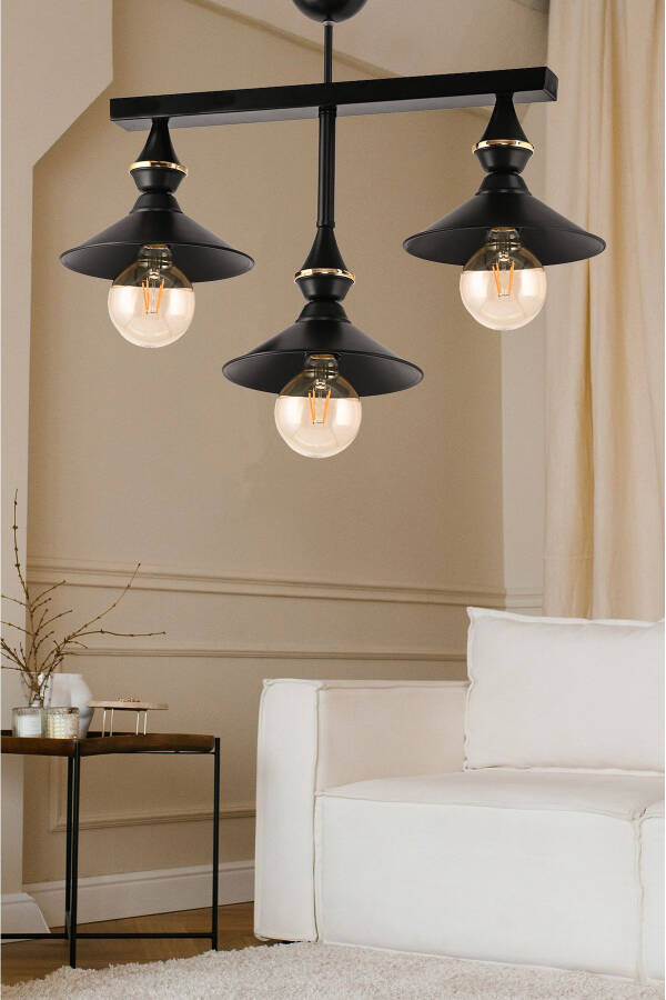 Triple UFO Pendant Light Fixture Black Japanese Hat - 1