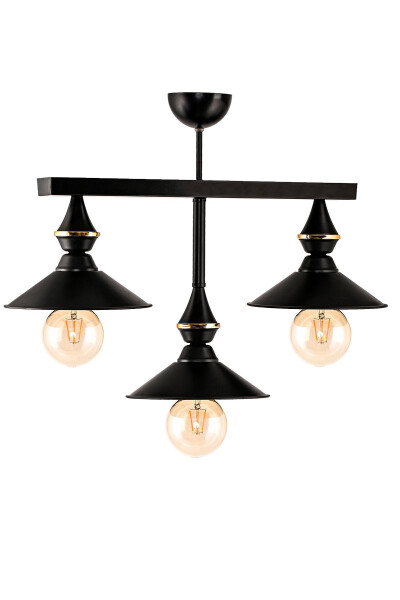 Triple UFO Pendant Light Fixture Black Japanese Hat - 2