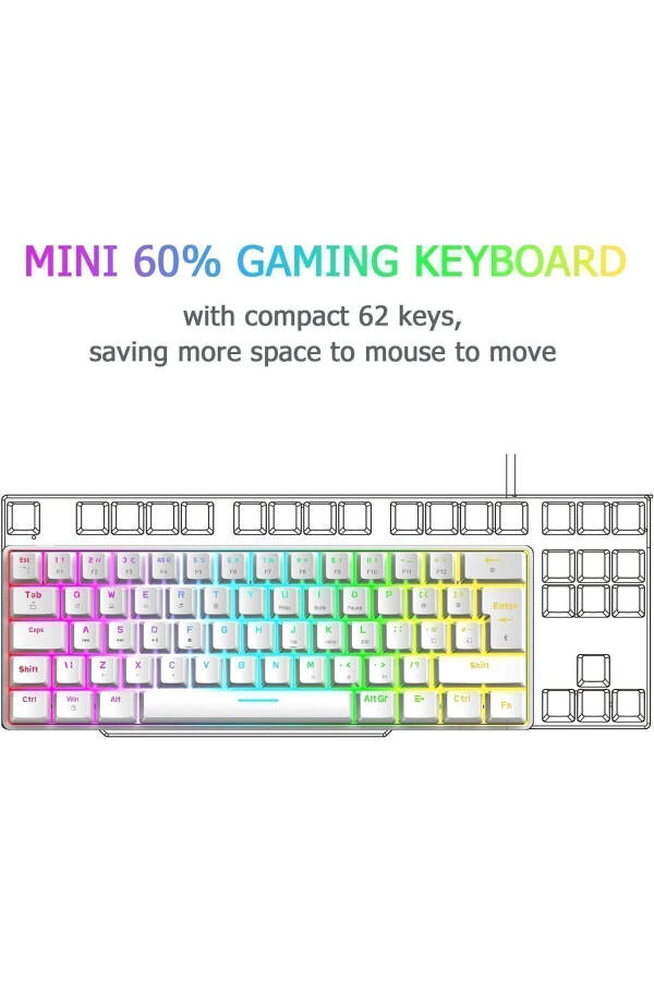 Trol Red Switch Mini Rgb O'yin Klaviaturasi Gaming Mexanik 62 Tugmali 18 Rgb Led Usb Tip-c Kablosi Oq - 13