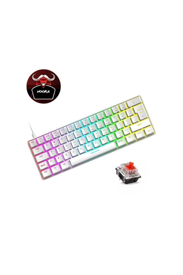 Trol Red Switch Mini Rgb O'yin Klaviaturasi Gaming Mexanik 62 Tugmali 18 Rgb Led Usb Tip-c Kablosi Oq - 1