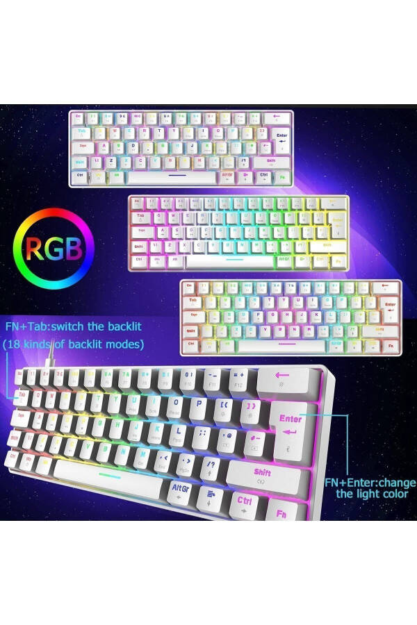 Trol Red Switch Mini Rgb Oyun Klavyesi Gaming Mekanik 62 Tuşlu 18 Rgb Led Usb Tip-c Kablosu Beyaz - 11