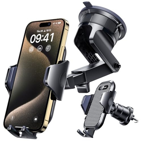 [True Military-Grade] Car Phone Holder VANMASS [2024 Strongest Suction & Clip] Cell Phone Mount for Dashboard Windshield Vent Truck Accessories Cradle Dash Stand for iPhone 15 Pro Max 14 13 12 Android - 1