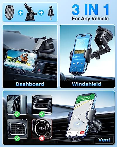 [True Military-Grade] Car Phone Holder VANMASS [2024 Strongest Suction & Clip] Cell Phone Mount for Dashboard Windshield Vent Truck Accessories Cradle Dash Stand for iPhone 15 Pro Max 14 13 12 Android - 2