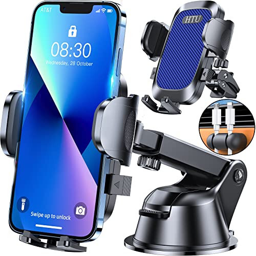 [True Military-Grade] Car Phone Holder【2024 Stronger Suction & Clip】 Universal Cell Phone Holder for Car Mount for Dashboard Windshield Air Vent for iPhone 15 14 13 Pro Max Samsung, Sapphire Blue - 1