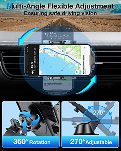 [True Military-Grade] Car Phone Holder【2024 Stronger Suction & Clip】 Universal Cell Phone Holder for Car Mount for Dashboard Windshield Air Vent for iPhone 15 14 13 Pro Max Samsung, Sapphire Blue - 6