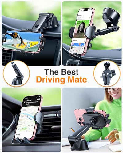 [True Military-Grade] Car Phone Holder【2024 Stronger Suction & Clip】 Universal Cell Phone Holder for Car Mount for Dashboard Windshield Air Vent Long Arm Cell Phone Car Mount Thick Case,Purple - 5