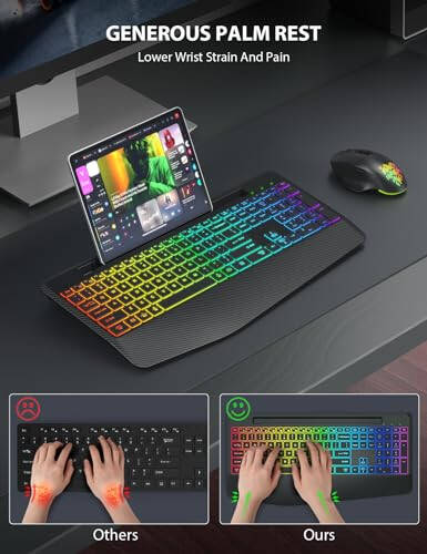 Trueque Wireless Keyboard and Mouse Combo - 9 Backlit Effects, Wrist Rest, Phone Holder, Light Up Jiggler Mouse, Full-Sized Ergonomic, 2.4GHz Rechargeable Keyboard Mouse for Mac, Windows, Laptop, PC - 2