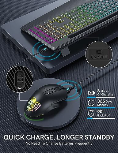 Trueque Wireless Keyboard and Mouse Combo - 9 Backlit Effects, Wrist Rest, Phone Holder, Light Up Jiggler Mouse, Full-Sized Ergonomic, 2.4GHz Rechargeable Keyboard Mouse for Mac, Windows, Laptop, PC - 4