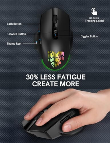 Trueque Wireless Keyboard and Mouse Combo - 9 Backlit Effects, Wrist Rest, Phone Holder, Light Up Jiggler Mouse, Full-Sized Ergonomic, 2.4GHz Rechargeable Keyboard Mouse for Mac, Windows, Laptop, PC - 6