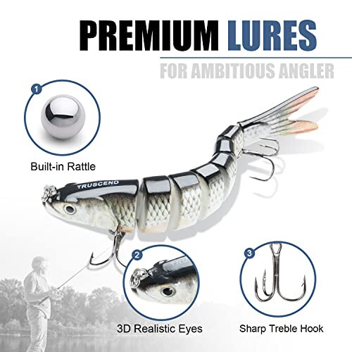 TRUSCEND Fishing Lures for Freshwater and Saltwater, Lifelike Swimbait for Bass Trout Crappie, Slow Sinking Bass Fishing Lure, Amazing Fishing Gifts for Men, Must-Have for Family Fishing Gear - 3