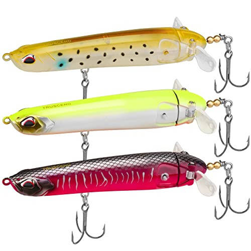 TRUSCEND Top Water Fishing Lures with BKK Hooks, Multifunction Plopper Fishing Lures for Bass Catfish Pike Perch, Topwater Bass Bait Lure with Propeller Tail, Pencil Floating Lure - 1